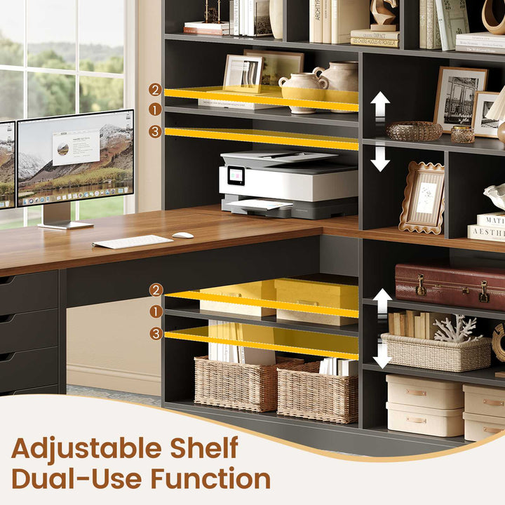 SEDETA® 68.9 Inch L Shaped Executive Desk with Bookshelf 4 Drawers  Computer Desk with File Cabinet Storage Shelves Corner Desk with Power Outlet for Home Office