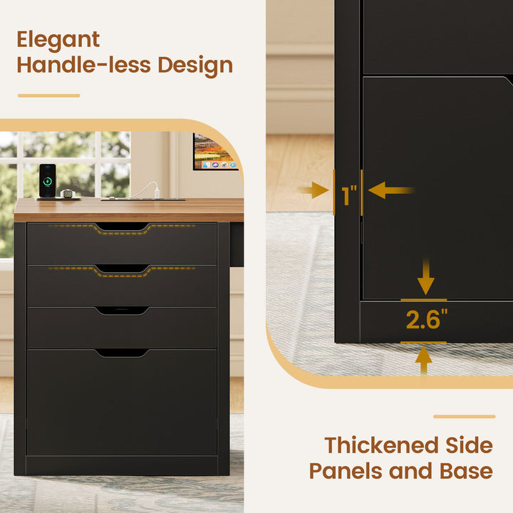 SEDETA® 68.9 Inch L Shaped Executive Desk with Bookshelf 4 Drawers  Computer Desk with File Cabinet Storage Shelves Corner Desk with Power Outlet for Home Office
