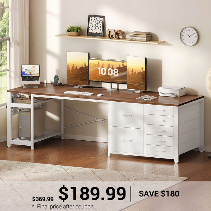 SEDETA® 78.7 Inch Long Office Desk with Pegboard and Adjustable Storage Computer Desk with 7 Drawers Gaming Desk with Power Outlet and USB-C Port Large Desk for Home Office Living Room