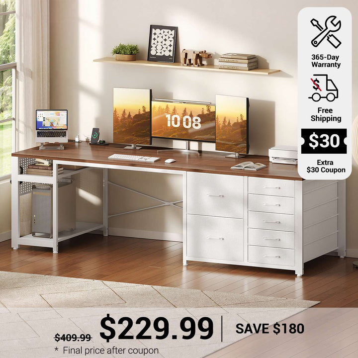 SEDETA 78.7 Inch Computer Desk with 7 Drawers Long Office Desk with Pegboard and Adjustable Storage Gaming Desk with Power Outlet and USB-C Port Large Desk for Home Office Living Room