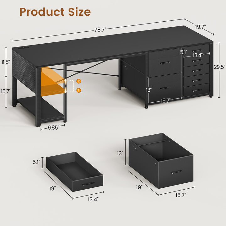 SEDETA 78.7 Inch Computer Desk with 7 Drawers Long Office Desk with Pegboard and Adjustable Storage Gaming Desk with Power Outlet and USB-C Port Large Desk for Home Office Living Room