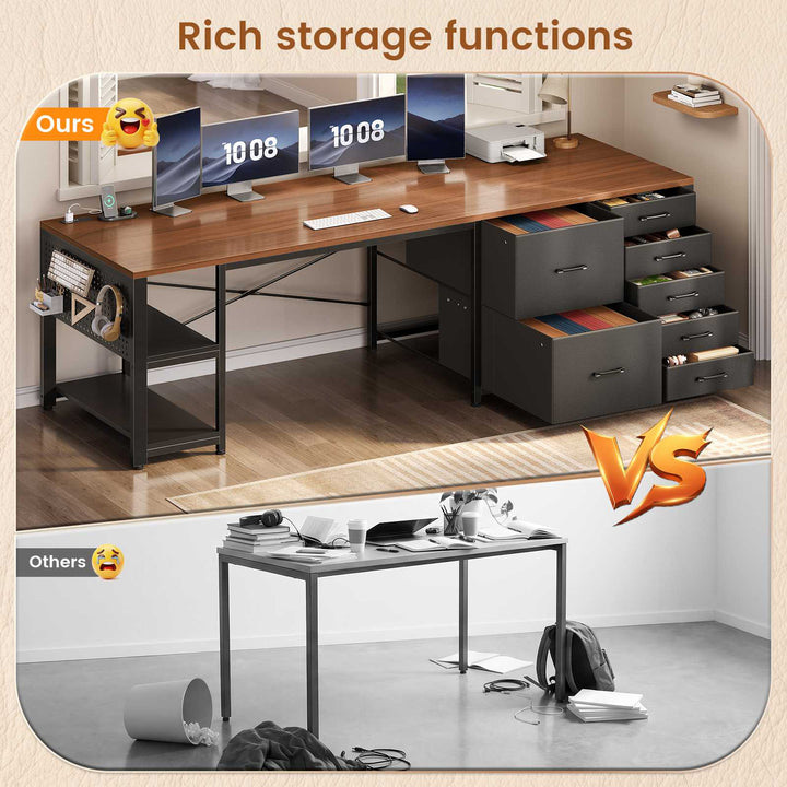 SEDETA 78.7 Inch Computer Desk with 7 Drawers Long Office Desk with Pegboard and Adjustable Storage Gaming Desk with Power Outlet and USB-C Port Large Desk for Home Office Living Room