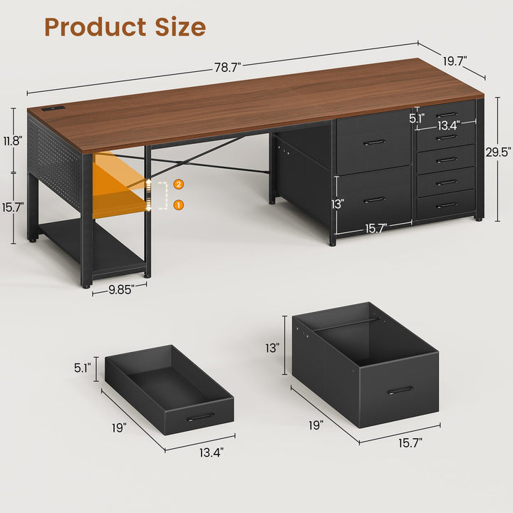 SEDETA 78.7 Inch Computer Desk with 7 Drawers Long Office Desk with Pegboard and Adjustable Storage Gaming Desk with Power Outlet and USB-C Port Large Desk for Home Office Living Room