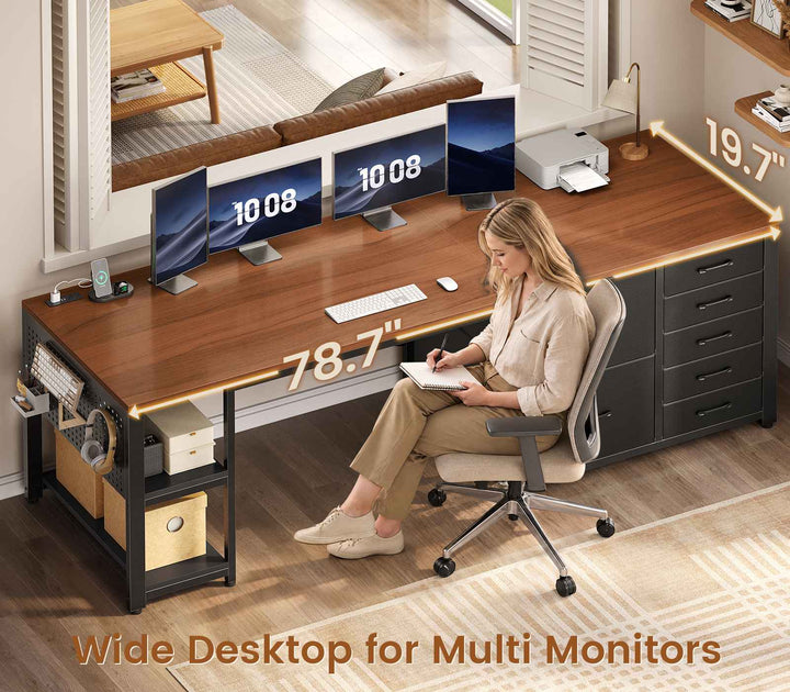 SEDETA 78.7 Inch Computer Desk with 7 Drawers Long Office Desk with Pegboard and Adjustable Storage Gaming Desk with Power Outlet and USB-C Port Large Desk for Home Office Living Room