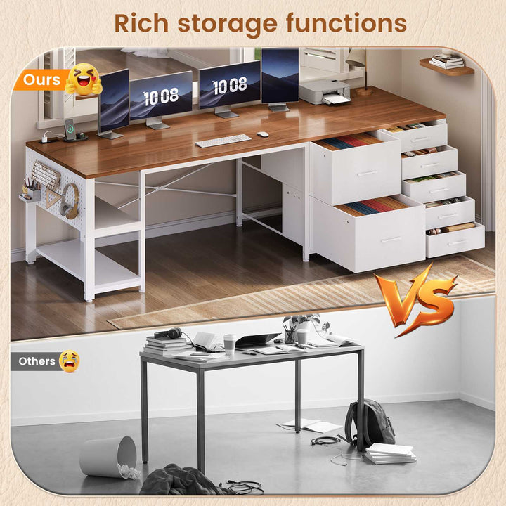 SEDETA 78.7 Inch Computer Desk with 7 Drawers Long Office Desk with Pegboard and Adjustable Storage Gaming Desk with Power Outlet and USB-C Port Large Desk for Home Office Living Room