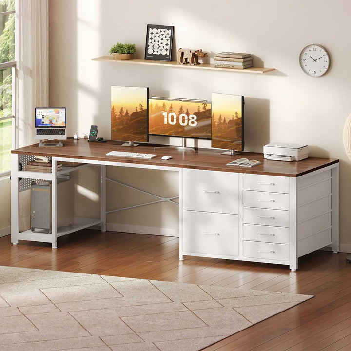 SEDETA 78.7 Inch Computer Desk with 7 Drawers Long Office Desk with Pegboard and Adjustable Storage Gaming Desk with Power Outlet and USB-C Port Large Desk for Home Office Living Room