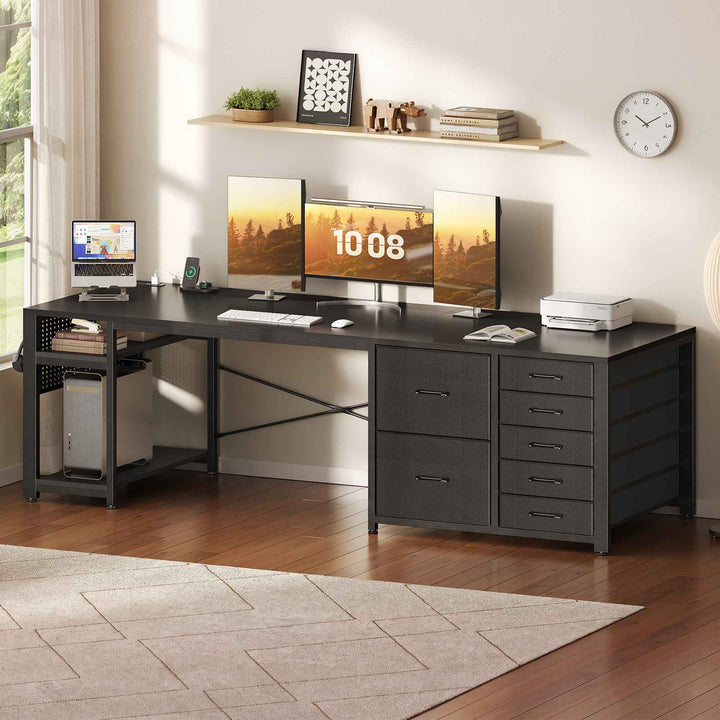 SEDETA 78.7 Inch Computer Desk with 7 Drawers Long Office Desk with Pegboard and Adjustable Storage Gaming Desk with Power Outlet and USB-C Port Large Desk for Home Office Living Room