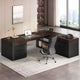 SEDETA 70.1 Inch Farmhouse Executive L Shaped Desk with Drawers Large Office Computer Desk with File Drawers Adjustable Storage Cabinet Power Outlet Modern L Desk for Home Office