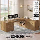 SEDETA® 70.1 Inch Large Office Computer Desk with Drawers Farmhouse Executive L Shaped Desk with File Drawers Adjustable Storage Cabinet Power Outlet Modern L Desk for Home Office