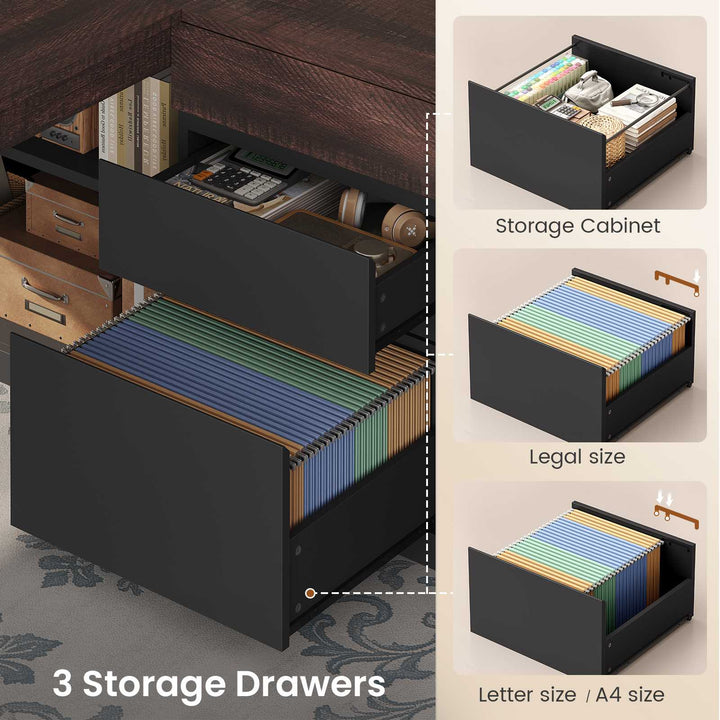 SEDETA 63 Inch Farmhouse Executive L Shaped Desk with Drawers Corner Computer Desk with File Drawers Office Desk with Storage Cabinet Power Outlet Modern L Desk for Home Office