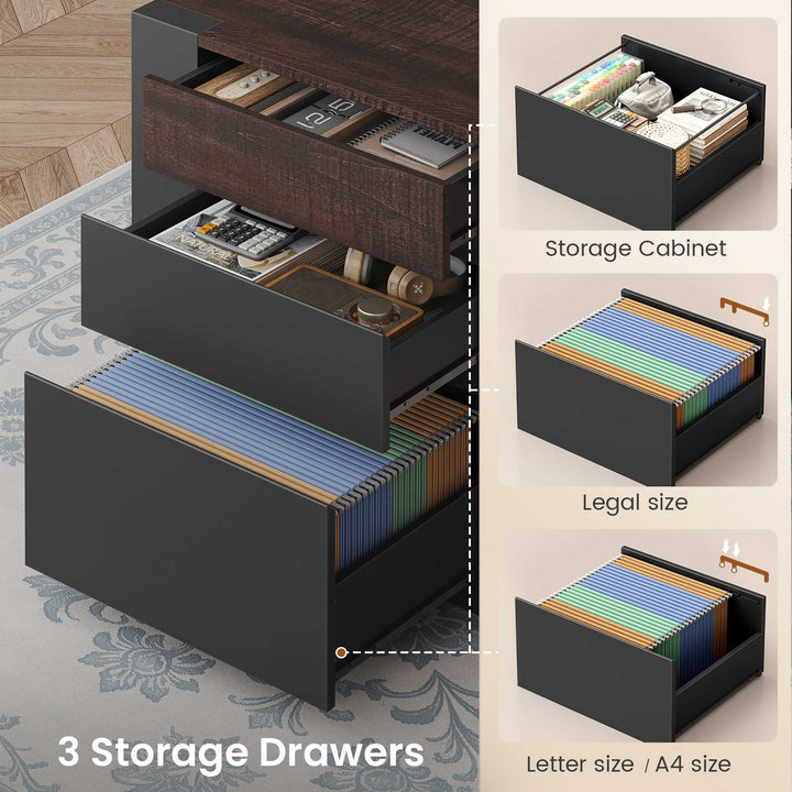 SEDETA 70.1 Inch Farmhouse Executive L Shaped Desk with Drawers Large Office Computer Desk with File Drawers Adjustable Storage Cabinet Power Outlet Modern L Desk for Home Office