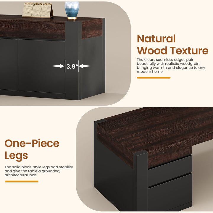 SEDETA 70.1 Inch Farmhouse Executive L Shaped Desk with Drawers Large Office Computer Desk with File Drawers Adjustable Storage Cabinet Power Outlet Modern L Desk for Home Office