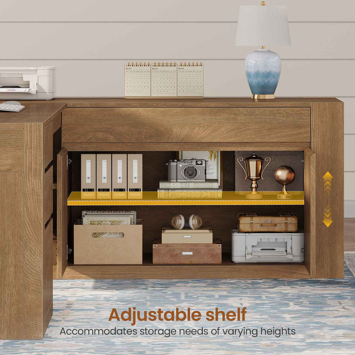 SEDETA 70.1 Inch Farmhouse Executive L Shaped Desk with Drawers Large Office Computer Desk with File Drawers Adjustable Storage Cabinet Power Outlet Modern L Desk for Home Office