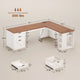 SEDETA 67 Inch Farmhouse L Shaped Executive Computer Desk with 3 Drawers Storage Shelves Power Outlets