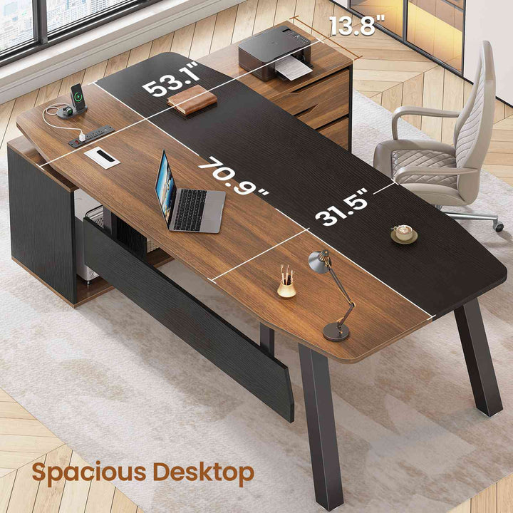 SEDETA 71 Inch Executive Desk with File Cabinet Office Desk with Drawers and Shelves L Shaped Computer Desk with Power Outlets