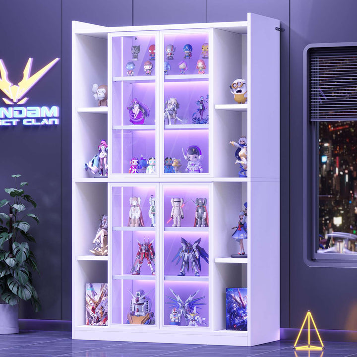 SEDETA 64 Inch Display Cabinet with Glass Doors 6 Tier Tall Bookcase with LED Lights Curio Cabinet with Adjustable Shelves