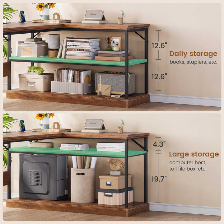 SEDETA® 57.9 Inch Farmhouse L Shaped Computer Desk with Storage Shelves and File Drawers for Home Office