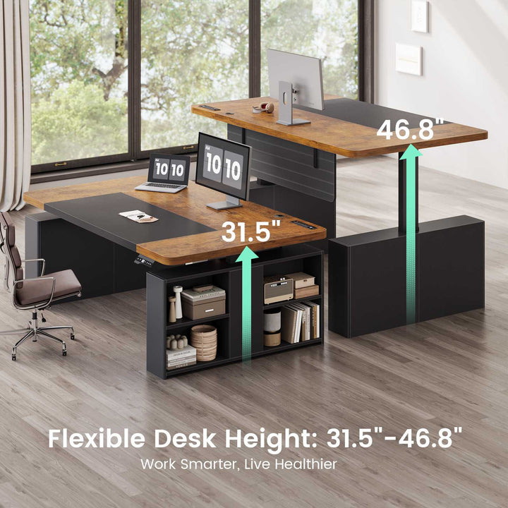 SEDETA 63 Inch Executive Standing Desk with Storage Height Adjustable Desk with Power Outlets Computer Office Desk with Privacy Panel