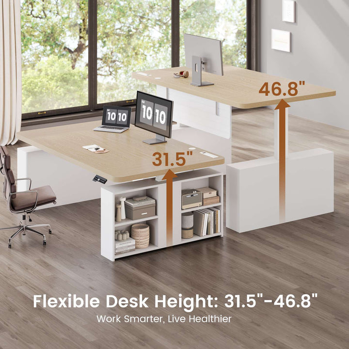 SEDETA 63 Inch Executive Standing Desk with Storage Height Adjustable Desk with Power Outlets Computer Office Desk with Privacy Panel