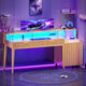 SEDETA® 59 Inch Fluted Wood Gaming Computer Desk with Storage Modern Office Desk with 4 Drawers LED Lights and Power Strip Writing Desk Study Table