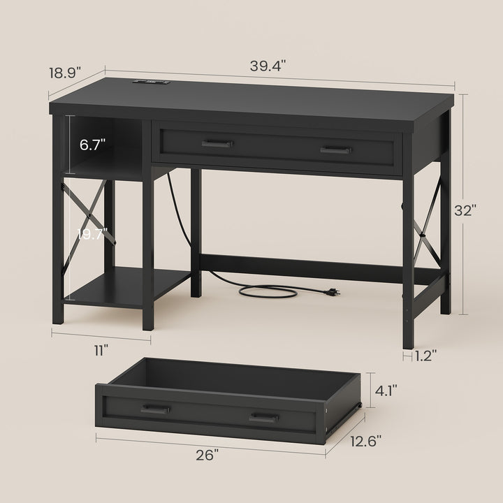 SEDETA 40 Inch Small Computer Desk Writing Desk with Drawer and Storage Shelves