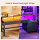 SEDETA 55 Inch Farmhouse Computer Desk with 4 Drawers Power Outlet Gaming Desk with Led Lights Storage Shelves Printer Cabinet