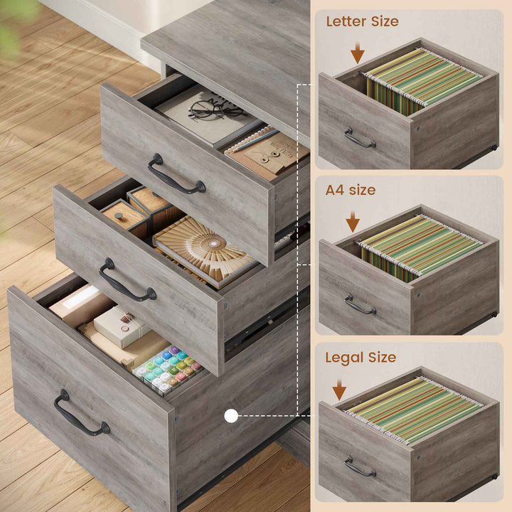 SEDETA® 57.9 Inch Farmhouse L Shaped Computer Desk with Storage Shelves and File Drawers for Home Office