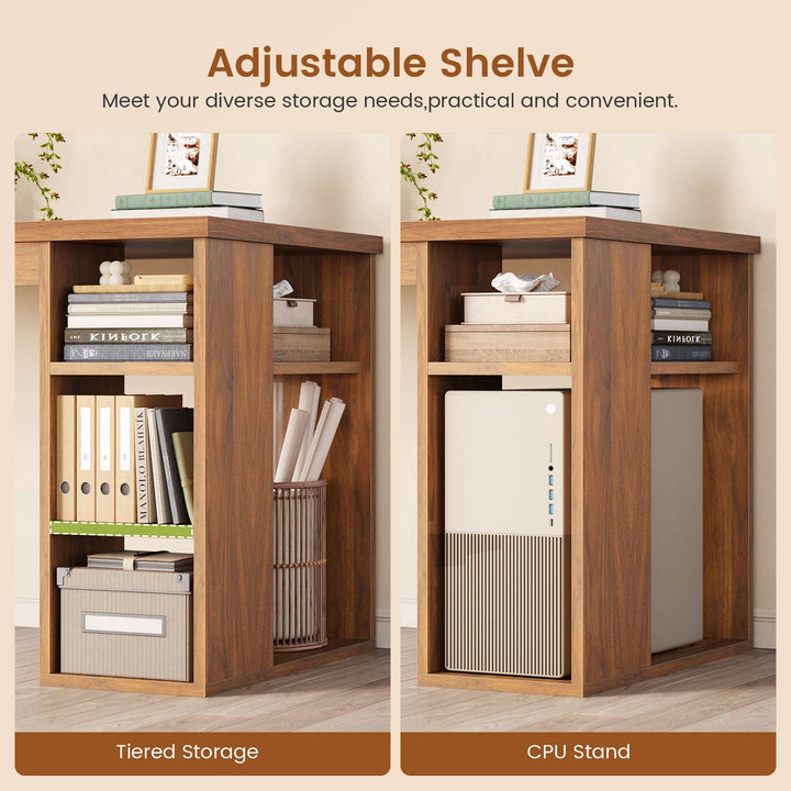 SEDETA 67 Inch Farmhouse L Shaped Executive Computer Desk with 3 Drawers Storage Shelves Power Outlets