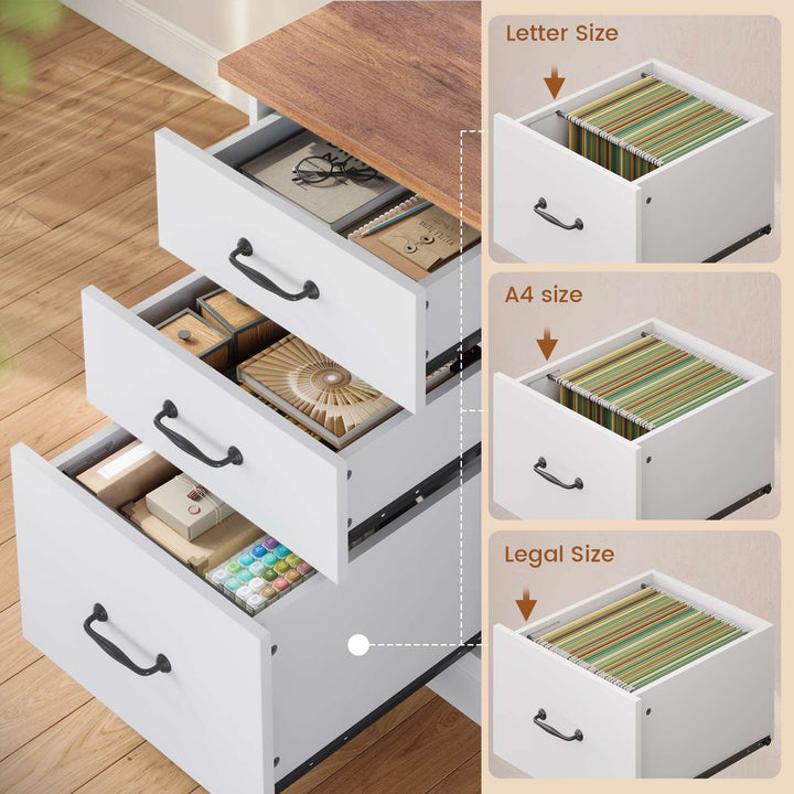 SEDETA® 57.9 Inch Farmhouse L Shaped Computer Desk with Storage Shelves and File Drawers for Home Office