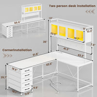SEDETA 62 Inch L Shaped LED Gaming Desk Computer Desk with Power Outlet Storage Drawers Pegboard
