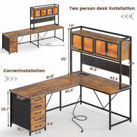 SEDETA 62 Inch L Shaped LED Gaming Desk Computer Desk with Power Outlet Storage Drawers Pegboard