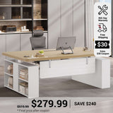 SEDETA 63 Inch Executive Standing Desk with Storage Height Adjustable Desk with Power Outlets Computer Office Desk with Privacy Panel