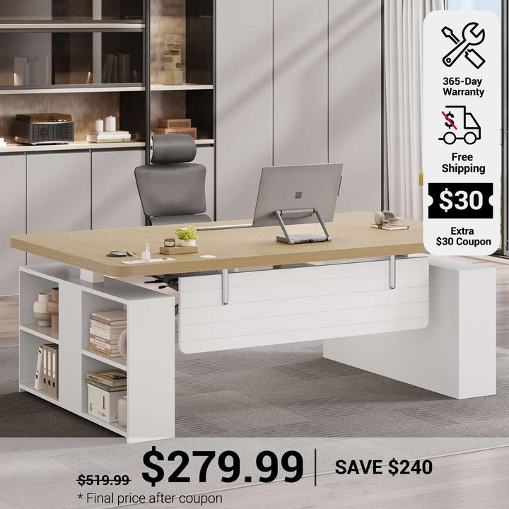 SEDETA 63 Inch Executive Standing Desk with Storage Height Adjustable Desk with Power Outlets Computer Office Desk with Privacy Panel