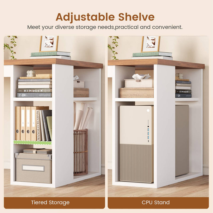 SEDETA 67 Inch Farmhouse L Shaped Executive Computer Desk with 3 Drawers Storage Shelves Power Outlets
