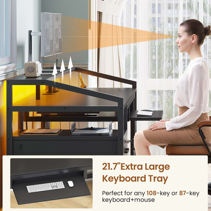 SEDETA® 63 Inch Ergonomic LED Gaming Desk Home Office Computer Table with Lock Drawers