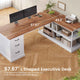 SEDETA® 57.9 Inch Farmhouse L Shaped Computer Desk with Storage Shelves and File Drawers for Home Office