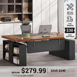 SEDETA 63 Inch Executive Standing Desk with Storage Height Adjustable Desk with Power Outlets Computer Office Desk with Privacy Panel
