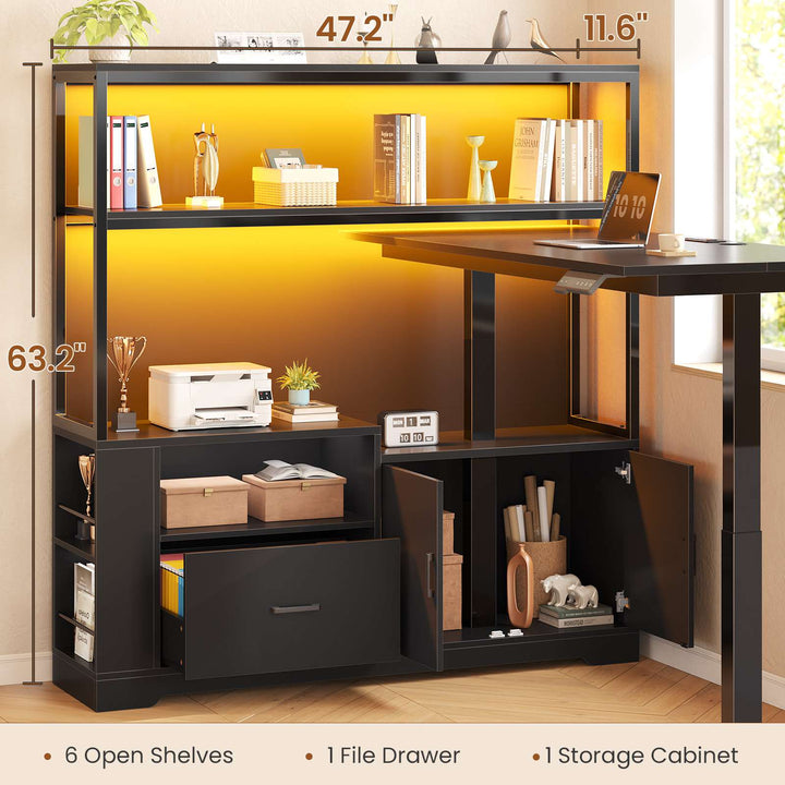 SEDETA 48.6 Inch Standing Desk Height Adjustable Electric L Shaped Stand Up Computer Gaming Desk with Drawers Hutch Power Outlets