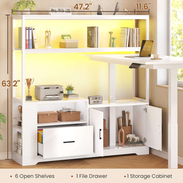 SEDETA 48.6 Inch Standing Desk Height Adjustable Electric L Shaped Stand Up Computer Gaming Desk with Drawers Hutch Power Outlets