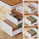 SEDETA 55 Inch Farmhouse Computer Desk with 4 Drawers Power Outlet Gaming Desk with Led Lights Storage Shelves Printer Cabinet