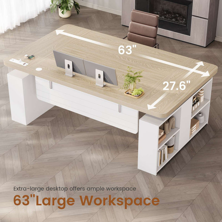 SEDETA 63 Inch Executive Standing Desk with Storage Height Adjustable Desk with Power Outlets Computer Office Desk with Privacy Panel