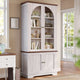 SEDETA 71 Inch Farmhouse Arched Bookcase with Glass Doors Tall Bookshelves with 4-Tier Wooden Pantry Storage Cabinet Adjustable Shelves