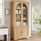 SEDETA 71 Inch Farmhouse Arched Bookcase with Glass Doors Tall Bookshelves with 4-Tier Wooden Pantry Storage Cabinet Adjustable Shelves