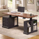 SEDETA 63 Inch Farmhouse Electric Standing Desk with 3 Drawers Storage Shelves Height Adjustable Computer Desk with Power Outlets