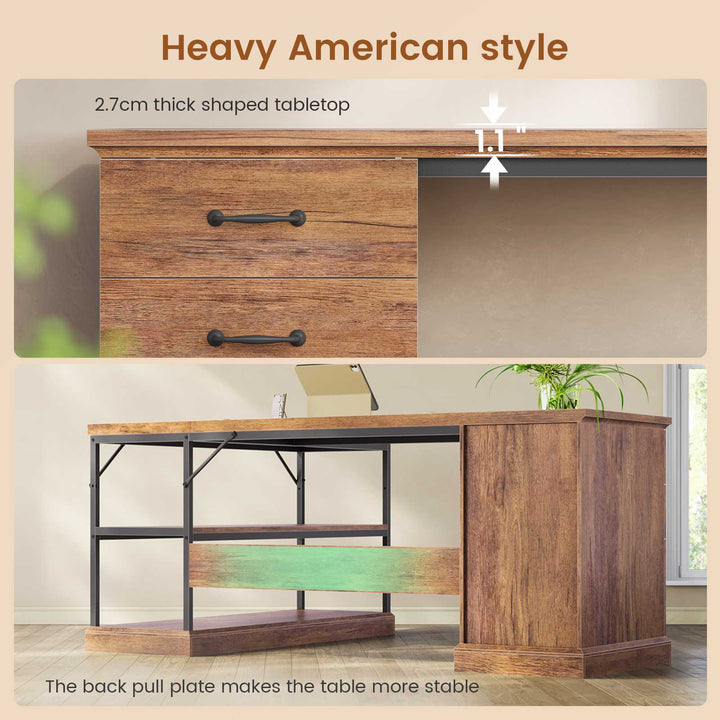 SEDETA® 57.9 Inch Farmhouse L Shaped Computer Desk with Storage Shelves and File Drawers for Home Office
