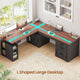 SEDETA 63 Inch L Shaped Electric Standing Desk Height Adjustable Computer Desk Farmhouse with Drawers Shelves and Power Outlet