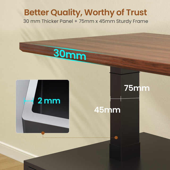 SEDETA 63 Inch Farmhouse Electric Standing Desk with 3 Drawers Storage Shelves Height Adjustable Computer Desk with Power Outlets