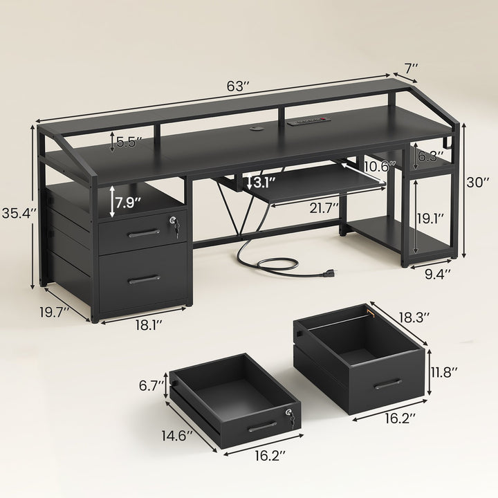 SEDETA® 63 Inch Ergonomic LED Gaming Desk Home Office Computer Table with Lock Drawers
