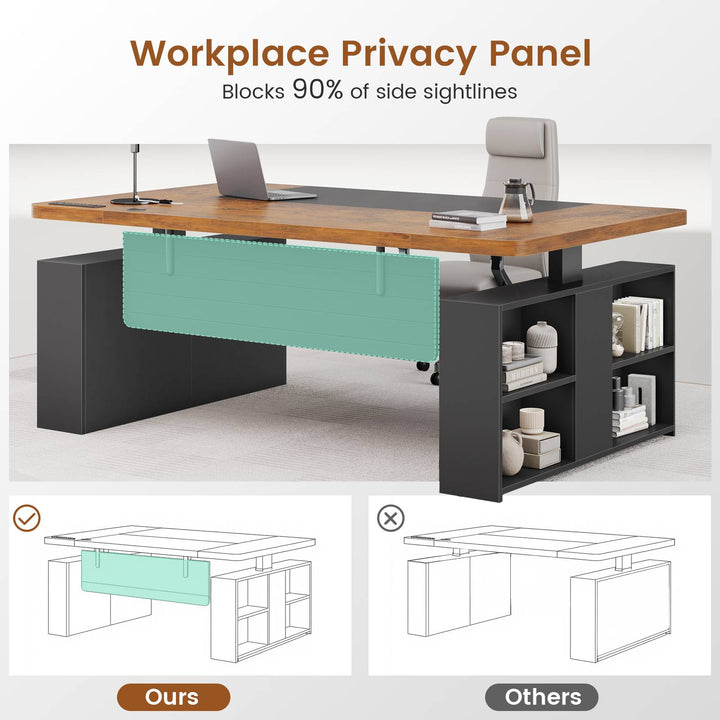 SEDETA 63 Inch Executive Standing Desk with Storage Height Adjustable Desk with Power Outlets Computer Office Desk with Privacy Panel