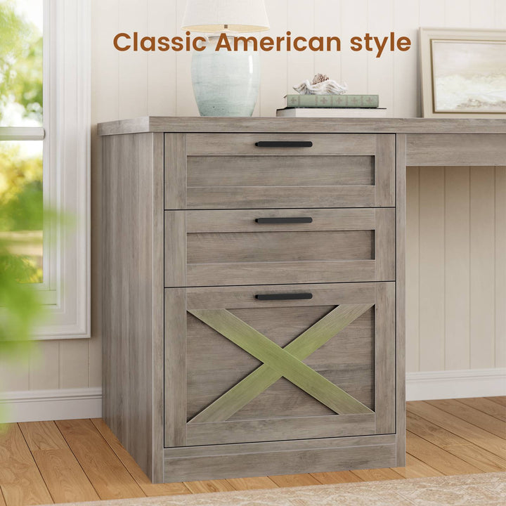 SEDETA 67 Inch Farmhouse L Shaped Executive Computer Desk with 3 Drawers Storage Shelves Power Outlets